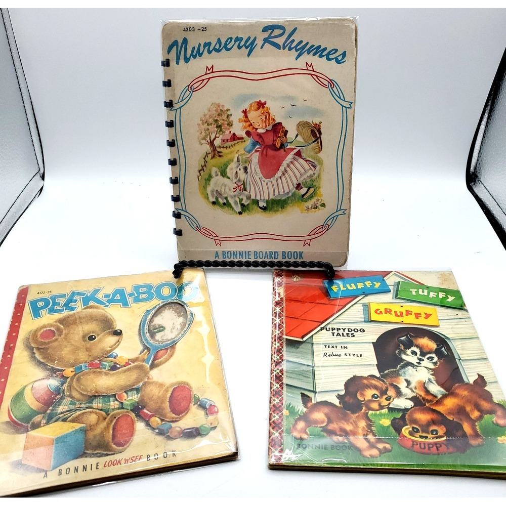 VTG Bonnie Book Childrens lot 3 Nursery Rhymes Fluffy Tuffy Gruffy Peek A Boo